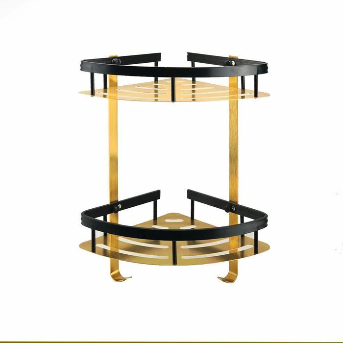 RAK SUDUT KAMAR MANDI BLACK GOLD ALUMINIUM RAK SABUN KAMAR MANDI HOOK