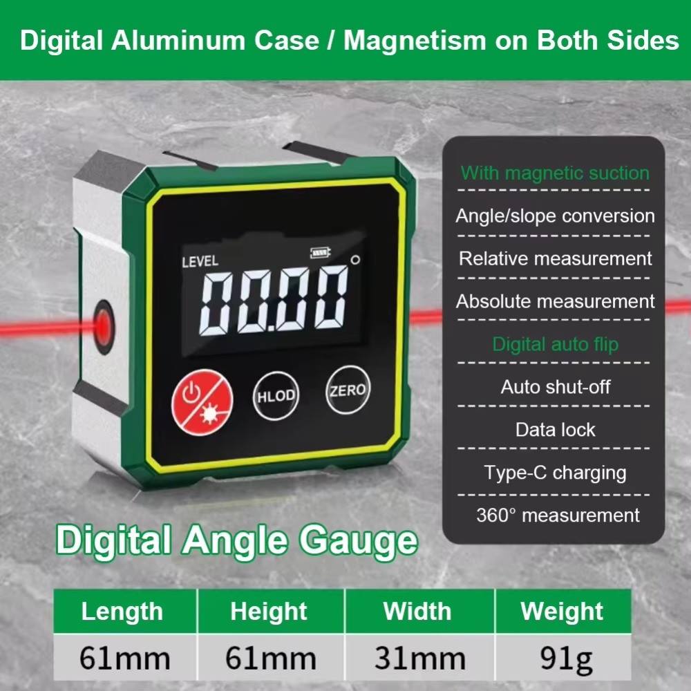 Multifunctional Laser Inclinometer Magnetic Rechargeable Digital Inclinometer High Accuracy