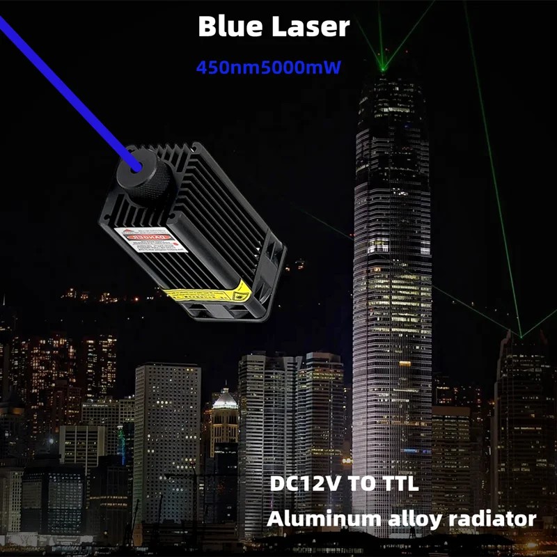 1PC5000 450nm Blue Light Beam Laser Visible Light Adjustable Focus Highway Warning Diode Laser
