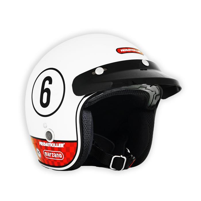 Helm Retro Marzano X Friday Killer - 666 Racing - V2 White Red