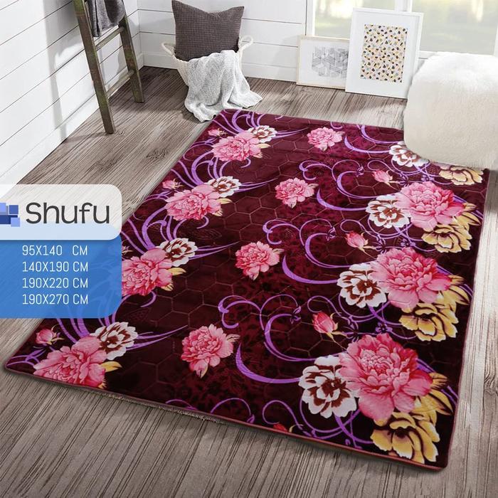 KARPET MALAYSIA SHUFU UKURAN 190X270CM KETEBALAN 18MM MOTIF KEMBANG Bunga shufu karpet shufu