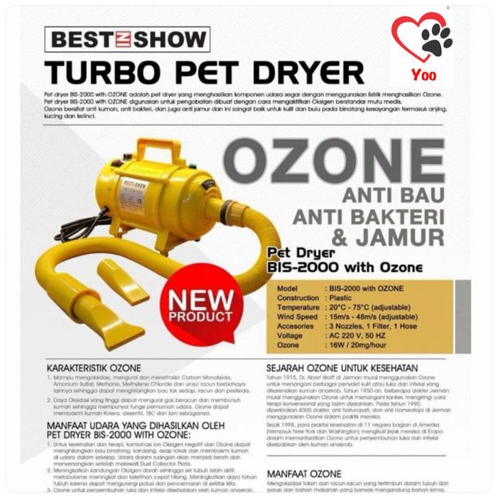pet blower dryer anjing kucing Ozone anti jamur best in show BIS 2000