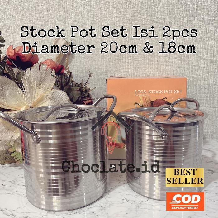 Stock Pot Panci Set Isi 2Pcs Stainless Steel Rosh
