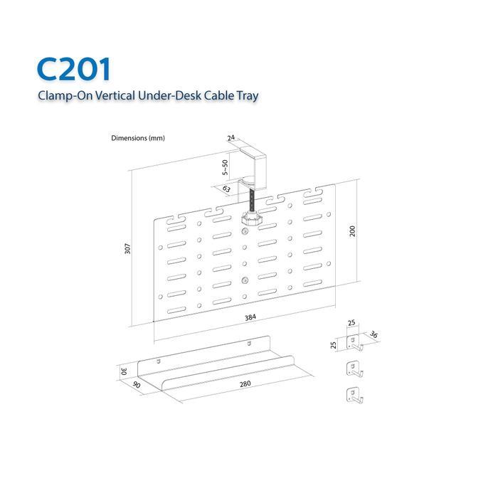 Oximus C201 C201S Bracket Underdesk Cable Management Vertical Design Braket Kabel Bawah Meja