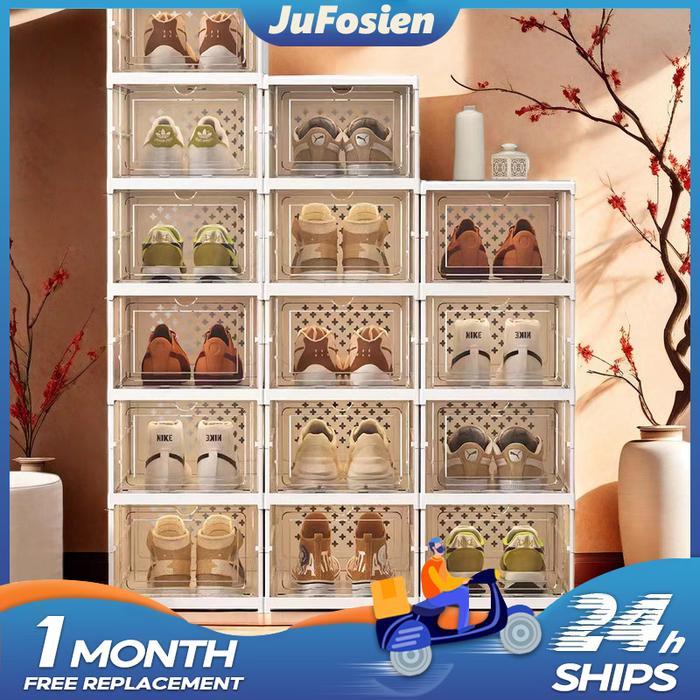 Rak Sepatu Lipat Rak Sepatu Susun Tertutup Lemari Sepatu Kotak Sepatu Transparan Tempat Sepatu