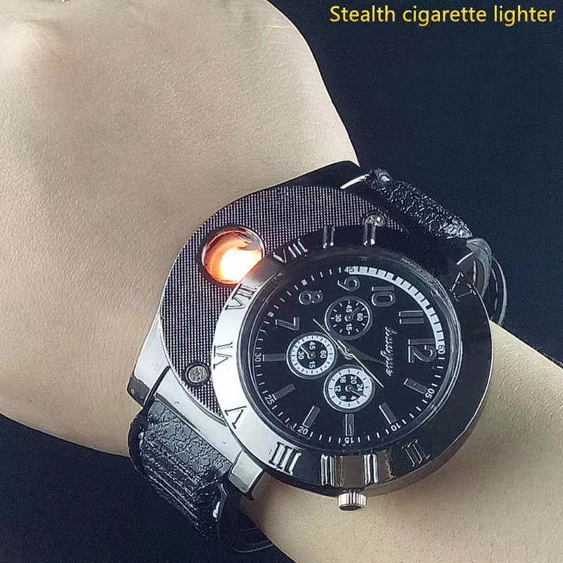 Man Watch 2019 USB Charge Windproof Electronic Flameless Lighter Watches Men's Quartz Watches erkek