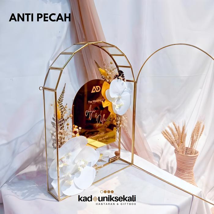 FRAME MAHAR FULL GLASS DOME TERARIUM 35X25CM FREE PACKING KAYU - MAHAR PERNIKAHAN TERIMA JADI Bunga