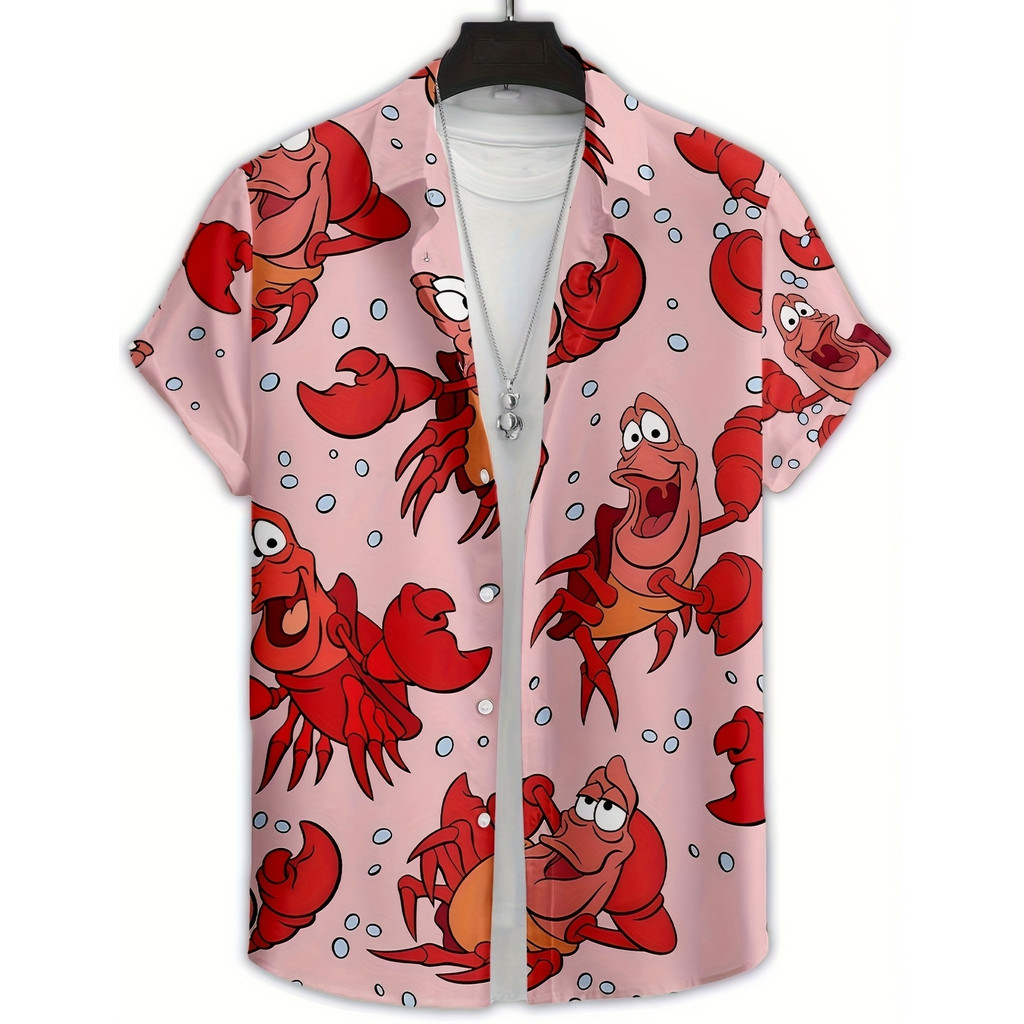 Cartoon Lobster Hawaiian Shirt Men Women Clothing Seafood Shirt Summer Holiday Shirt Short Sleeve