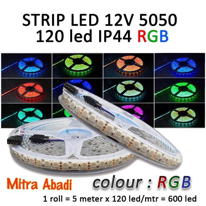 Lampu LED Strip SMD 5050 RGB 120 LED/Meter DC 12V IP44 WATERPROOF