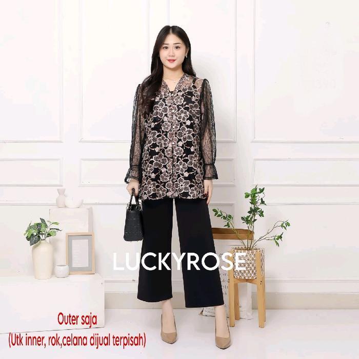 Rocu Outer Tunik Brukat Cardigan Brokat Lengan Pendek Atasan Outher Brukat Outer Brokat Kondangan