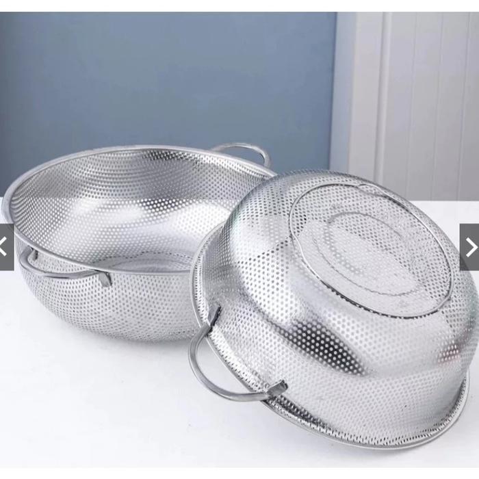 Baskom Lubang Sayur Bakul Stainless Wadah Cuci Sayur Saringan Stainless Penyaring