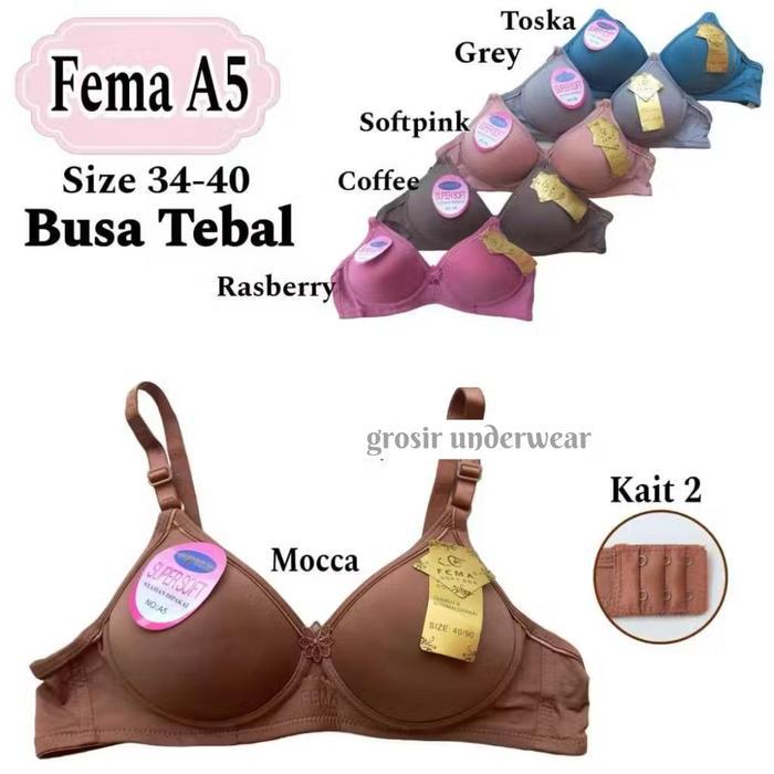 Paket 5 PCS BRA A5 FEMA ORIGINAL Bra Wanita BH BUSA Tipis TANPA KAWAT FEMA A5 Nyaman Dipakai