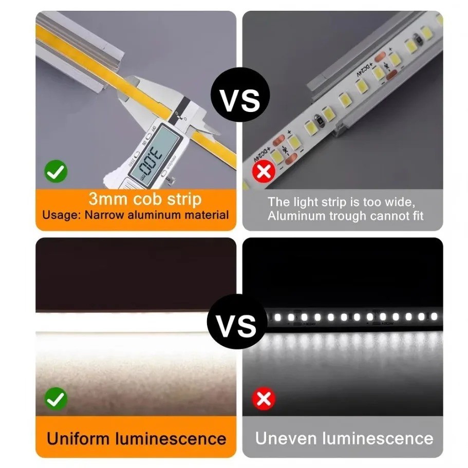 3mm Ultra Thin DC12V 24V Colorful COB LED Strip 3000K 4000K 6000K Dimming High Density Flexible