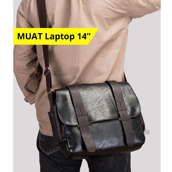 New Tas Selempang Kulit Hitam Laptop 14 Inch
