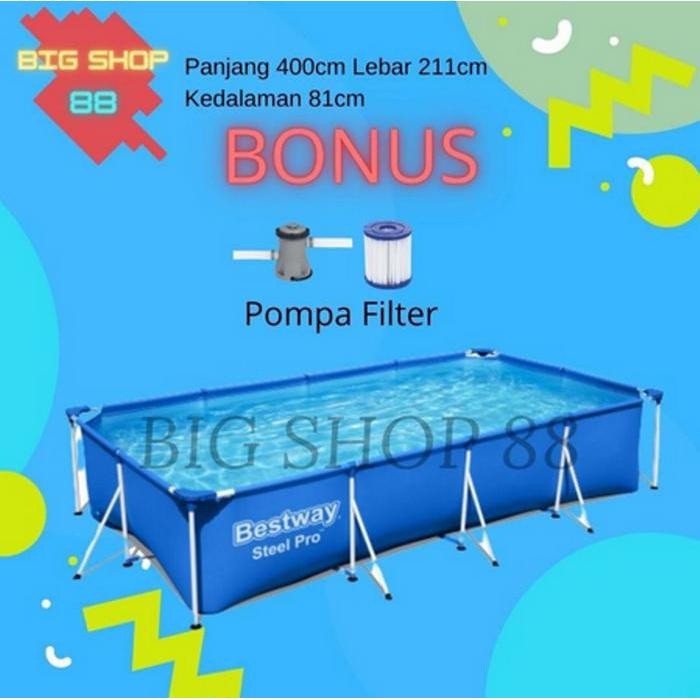 KOLAM RENANG FRAME POOL BESTWAY 4 METER + POMPA FILTER KOLAM