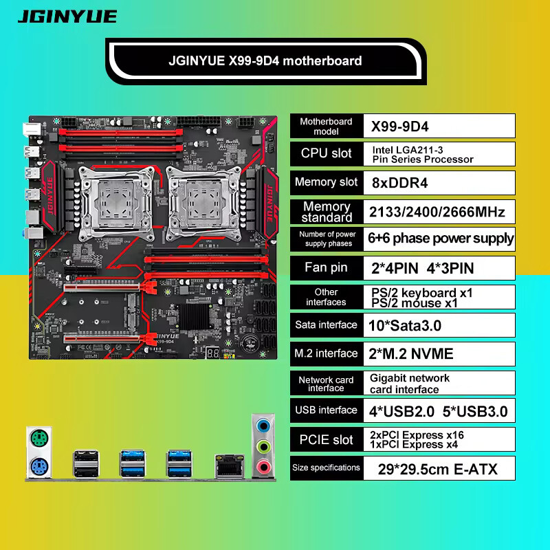 X99 Dual Motherboard CPU LGA 2011-3 Supports Xeon E5 V3 V4 CPU DDR4 Memory Eight Channels Dual