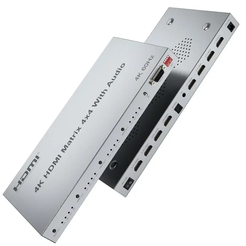 Terbaru 4Kp60 4x4 HDMI Matrix with Audio Extractor HDR 3D 1080P HDMI 2.0 Switcher Splitter 4 in 4 Ou