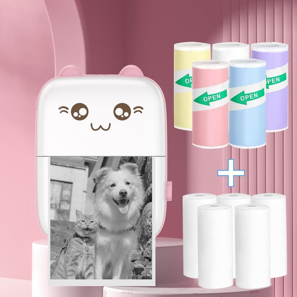 Mini Printer Sticker Thermal Printer with Paper,Bluetooth Portable Phone Printer,Study Printer for