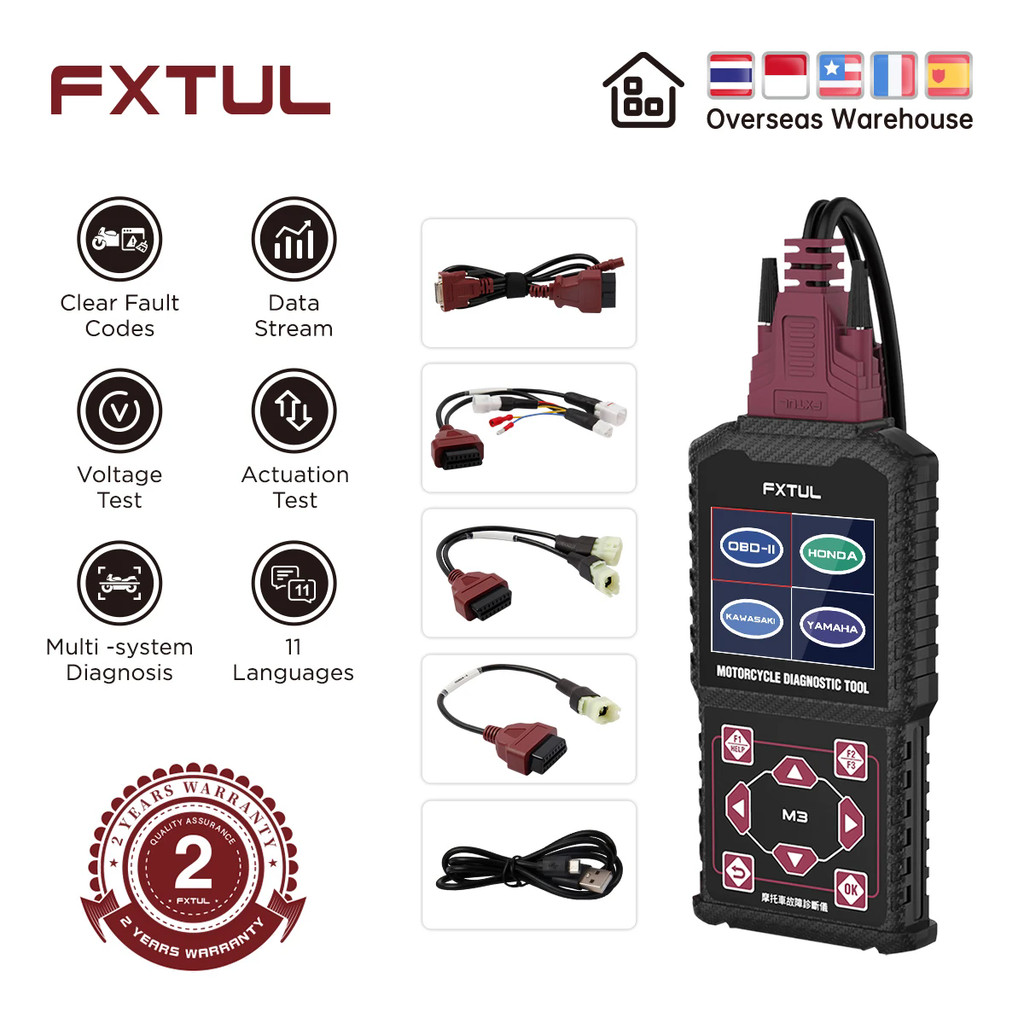FXTUL M3 Motorcycle Diagnostic Tool OBD2 Clear Fault Codes Scanner Support Engine ABS Systems For