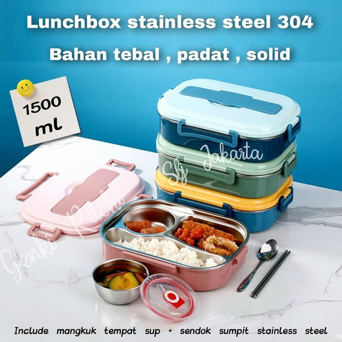 Kotak makan Lunch Box Tempat makan 304 Stainless Steel 1500ml Premium