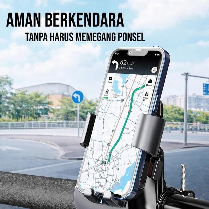 Holder HP Motor Phone Holder Stang Motor Anti Slip Anti Goyang Untuk Stang Motor Sepeda Listrik