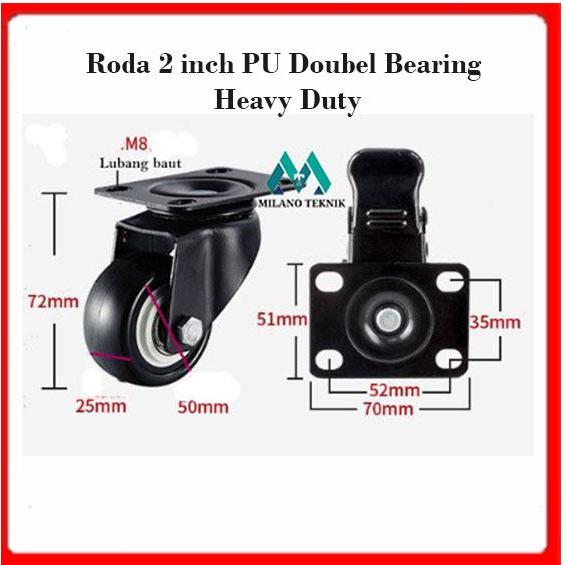 "New" Roda 2 inch PU Mati+Bearing caster Troli Rubber karet 2" inch etalase