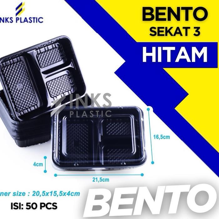 MIKA TRAY BENTO HITAM SEKAT 3/BOX NASI KATERING SUSHI (ISI 50 PCS)