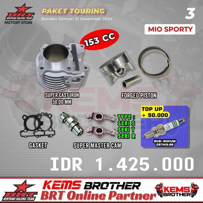 Paket Brt Mio Sporty Mio Soul Nuvo Touring 3 Boreup 153Cc Original Brt (Blok Casting Iron, Noken As