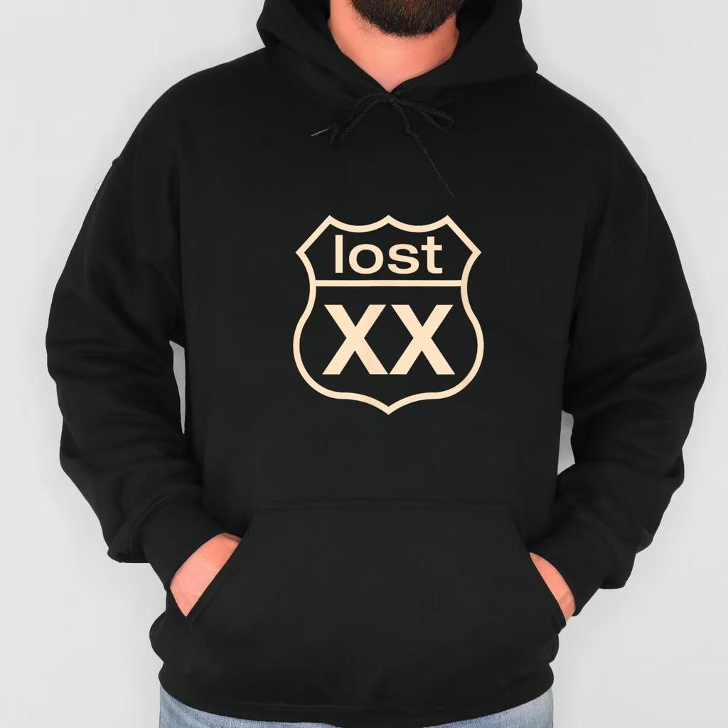 Mysterious Hoodie with "lost XX" Road - sign Design