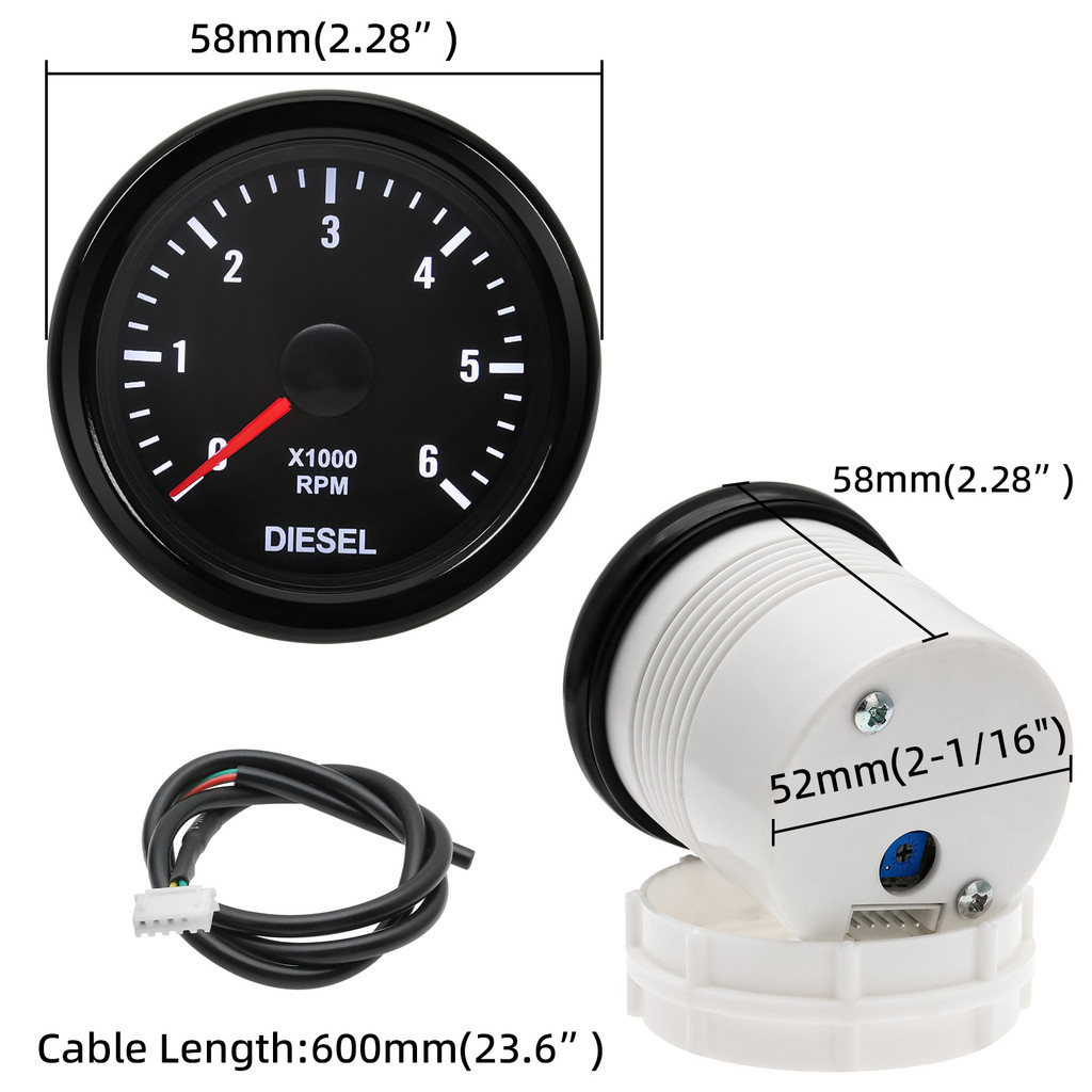 For 12V Diesel Car 1-20 Cylinder 6000Rpm Tachometer 52Mm Tacho Gauge Rpm Meter With White Backlight