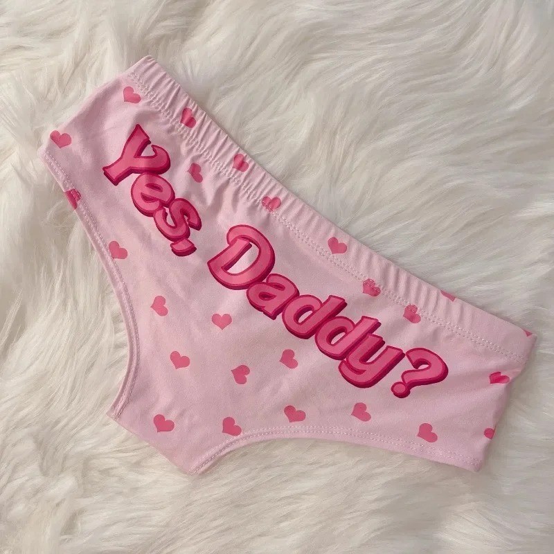 Yes Daddy Cute Cartoon Pink Print Women Underwear Panties Love Pattern Sexy Hip-Lifting Thong