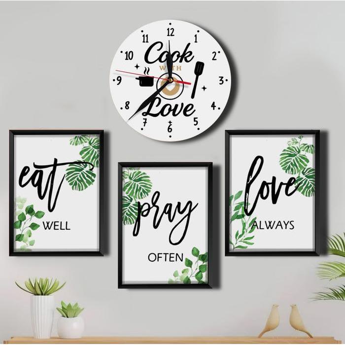 Jam dinding dan 3 hiasan dinding dapur eat pray love