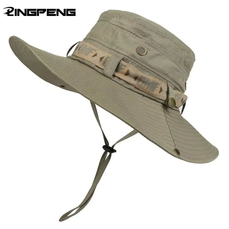 Summer Men Bucket Hat Outdoor UV Protection Wide Brim Panama Safari Hunting Hiking Hat Mesh