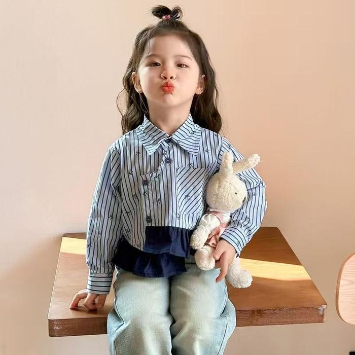 Premium Korea Style Setelan Anak Perempuan One Set Kemeja Bunga + Celana Jeans Kulot Celana Jeans