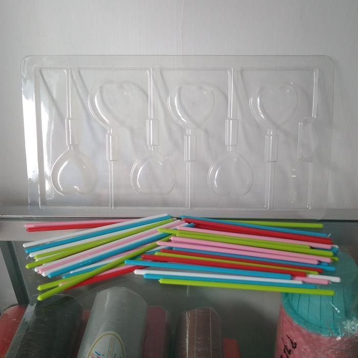 paket cetakan mika tusuk stick coklat hati love lolipop