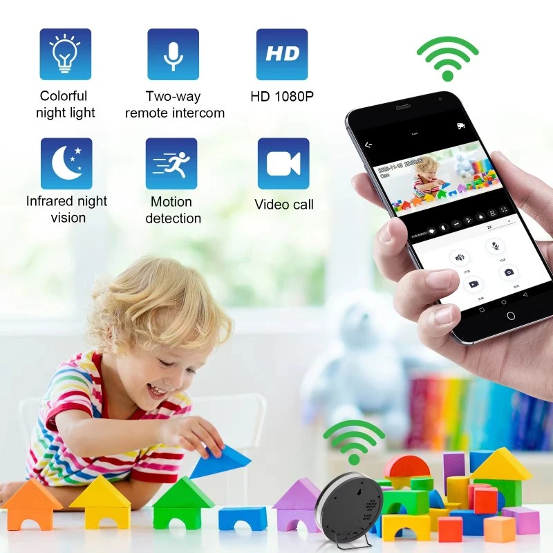 1080P HD WiFi Mini Alarm Clock Camera Wireless Electronic Clock Camera Baby Monitor Portable Outdoor