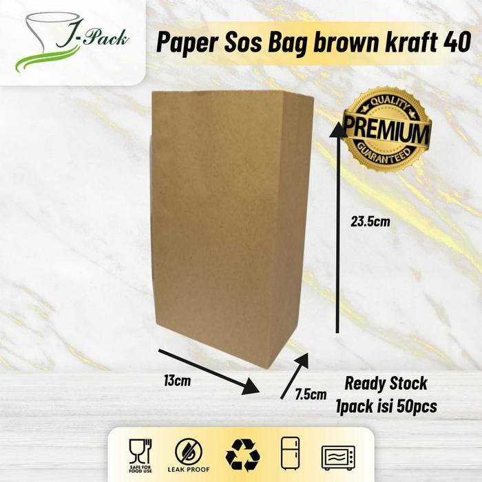 Kantong Kertas tanpa tali SOS Paper Bag Brown/White Kraft Polos 50 gsm