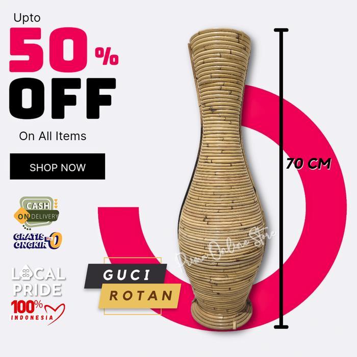 "New" Vas Bunga Rotan Guci 70cm untuk Hiasan Ruang Tamu Modern Alami Natural - Keramik