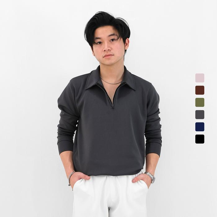 Sanvanina Cuba Upper Zip Long Polo Shirt Polo Zipper Pria Kaos Lengan Panjang Pria Polo Half Zip