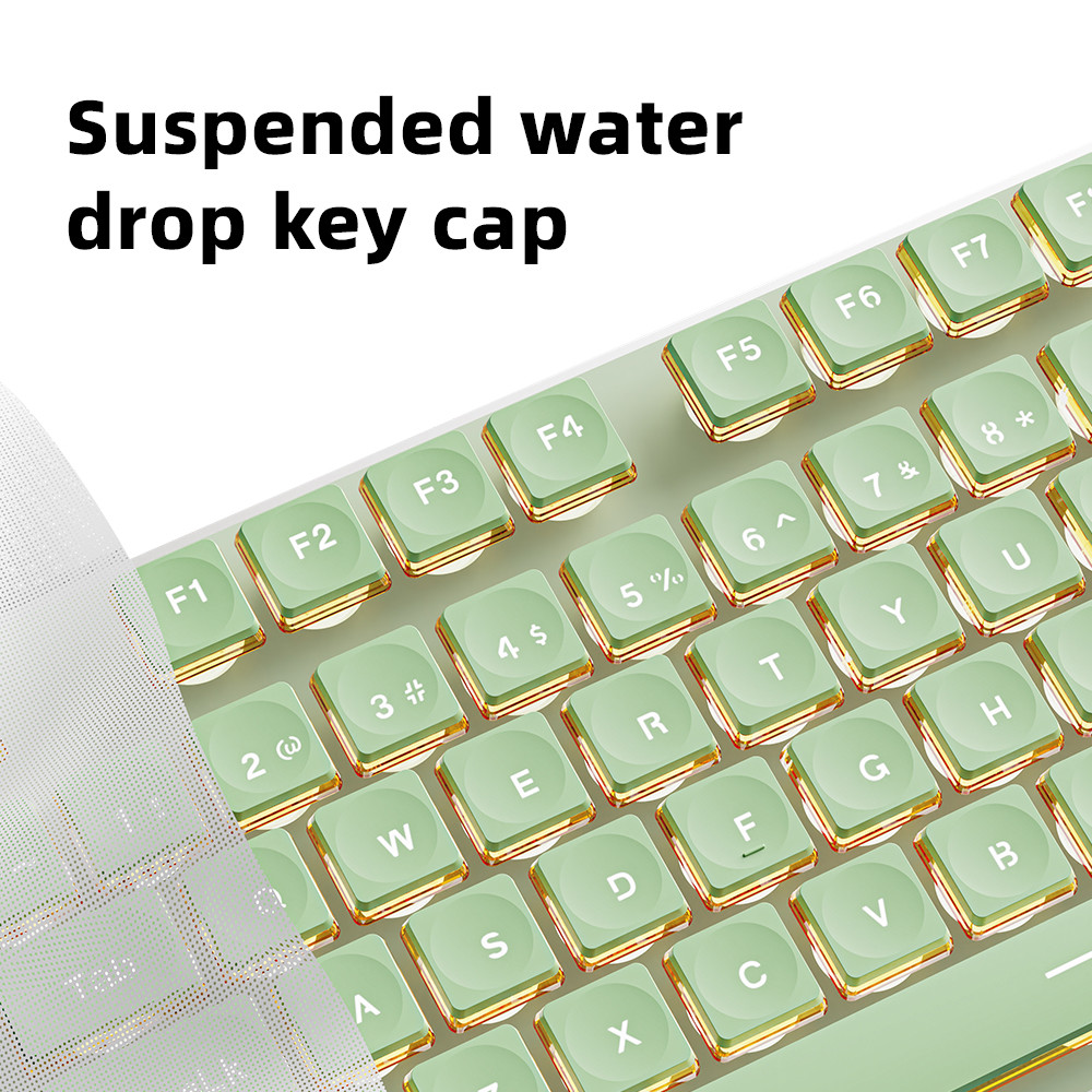 EWEADN V3 Wireless 2.4G & BT Rechargeable Silent Membrane Keyboard,104 Keys Water drop keycaps