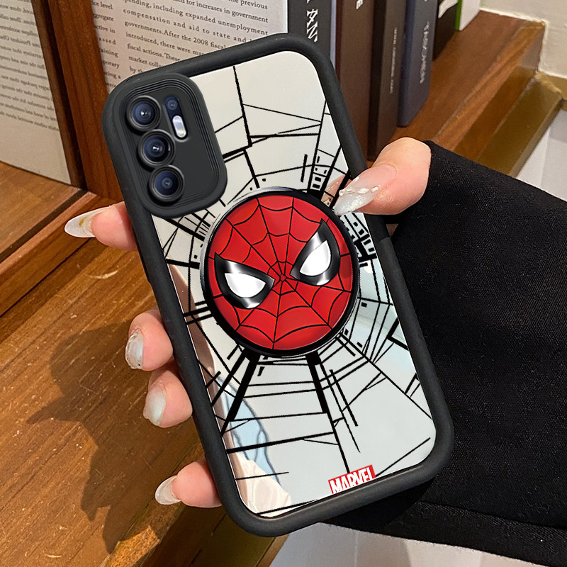 Casing Hp OPPO Reno 6 Case Topeng laba-laba merah kartun  Mirror Kasing silikon cocok pria dan wanit