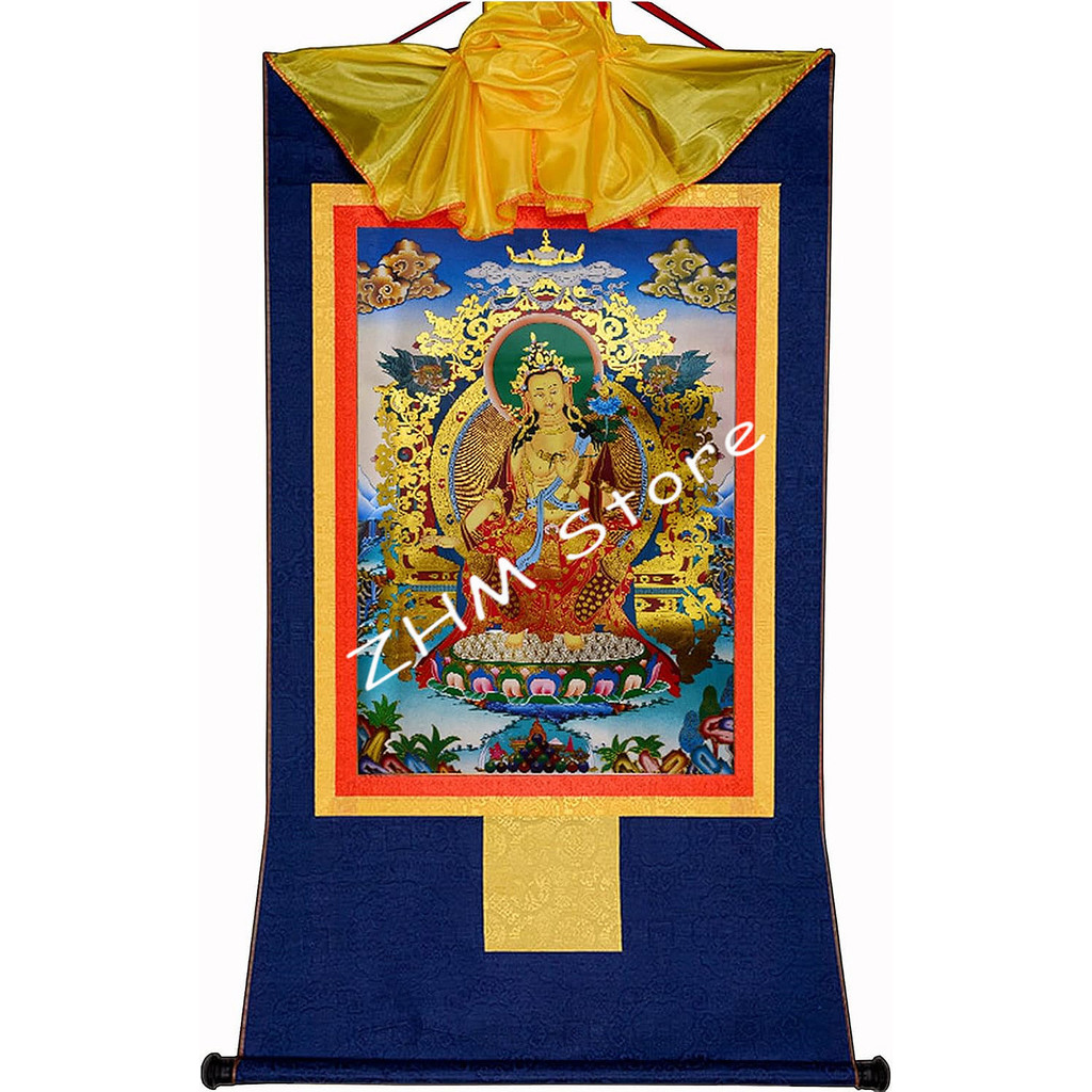 Maitreya Thangka Tibetan Thangka Art,Hot Stamped Buddha Tapestry for Zen Home Decor, Meditation,