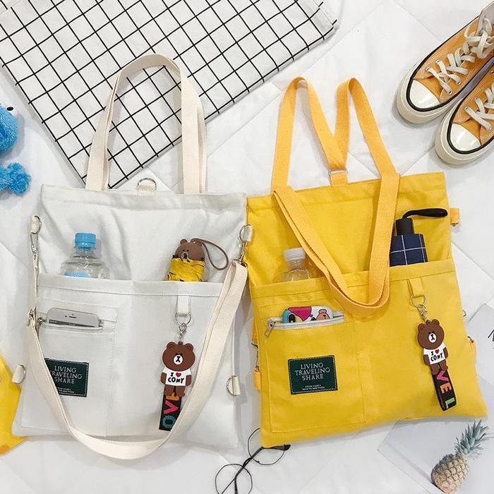 Totebag Kanvas Nikoni Bear Niche Tali Bahu Serbaguna Tas Sekolah kuliah Kantong Tas Wanita Kekinian