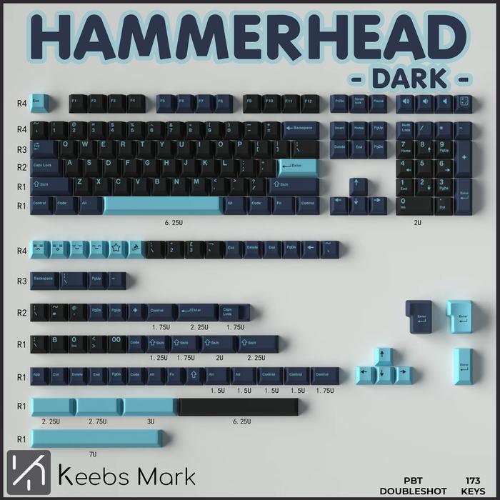 Dark Hammerhead Keycaps PBT Doubleshot 173 Keys Cherry Profile Keycaps
