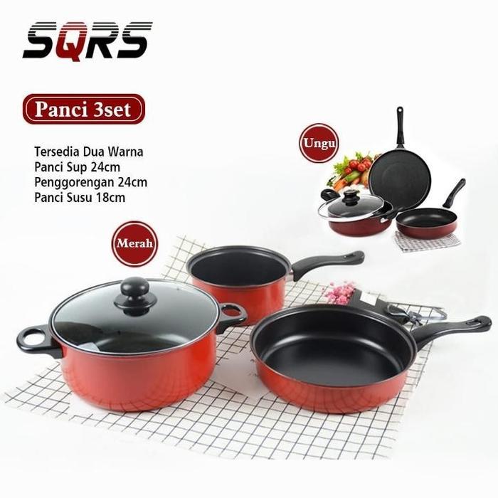Sale- Panci Set 3In1/Panci Teflon Wajan Anti Lengket Dan Serbaguna