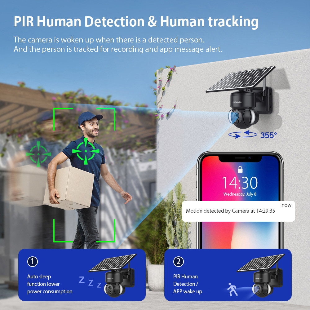 SHIWOJIA 4MP WIFI Solar Camera 4G Sim Card PIR Human Detection Solar Battery Security Camera CCTV