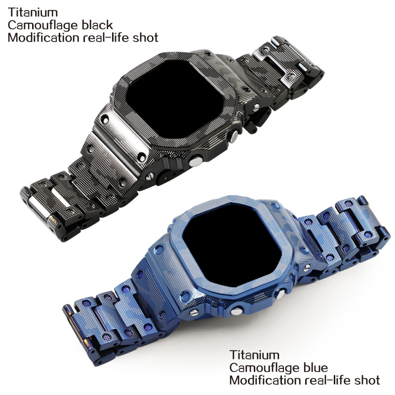 Titanium Case GMW-B5000 Camouflage Mod Kit For Casioak Watch GMWB5000 Mech Style Metal Bezel Strap