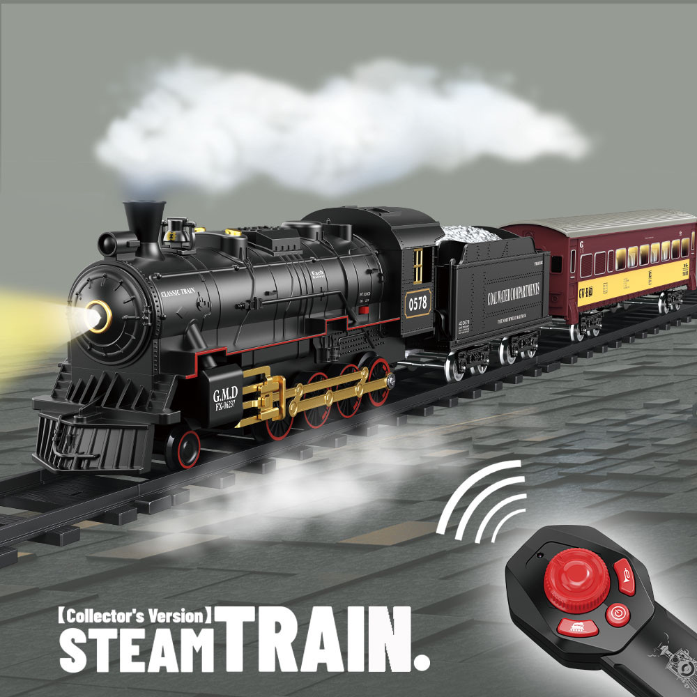 Mainan Kereta Api RC Simulasi dengan Remote Control, Model Uap Retro, Kontrol Kecepatan Halus, Asap 