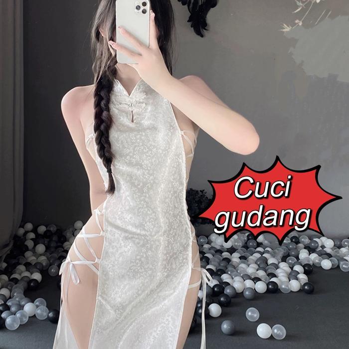 [CUCI GUDANG] Lingerie Cheongsam Dress Wanita Satin Halus Baju Tidur Sexy