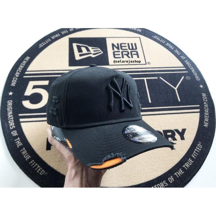 Topi New Era 940 A-Frame New York Yankees Cotton Damaged Black Cap 100% Original